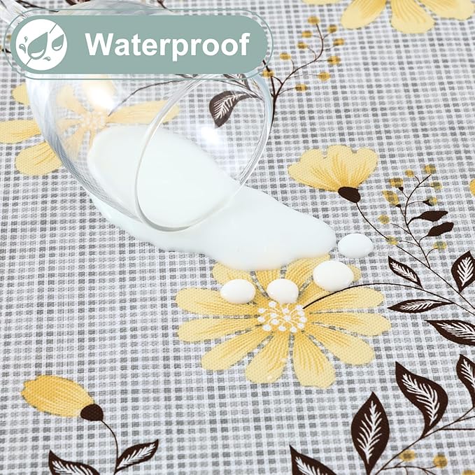 misaya Square Waterproof Vinyl Table Cloth, Wipeable Tablecloth with Flannel Backing, Plastic Table Cover for Dinner, Picnic, Indoor and Outdoor (Yellow Flowers, 54" x 54")