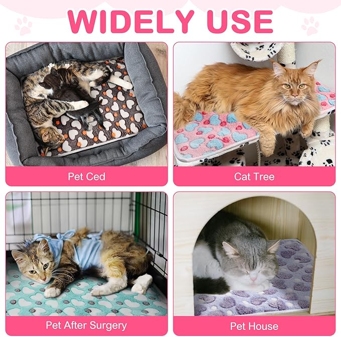 Clysee 4 Pack Self Heating Cat Bed Cat Self Warming Pad with Removable Cover Extra Warm Thermal Pet Pad Washable Pet Crate Mat Anti Slip Kennel for Indoor Outdoor Pets(Heart,16 x 20 Inches)
