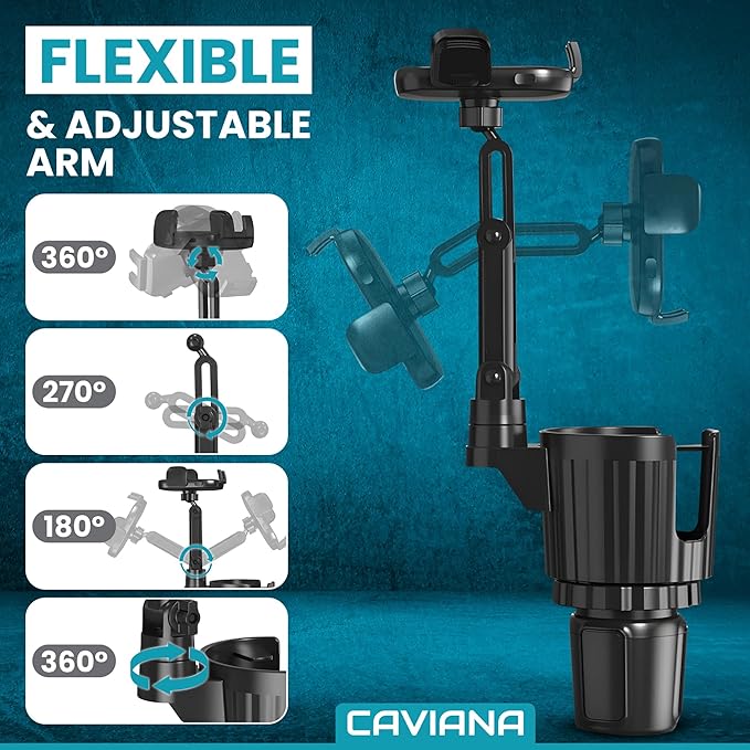 Phone Holder & Phone Mount for Car & Cup Holder Expander – 2-in-1 for Smartphones, Bottles, Tumblers & Coffee Mugs – Strong Clamp, Anti-Shake, 360° Rotation