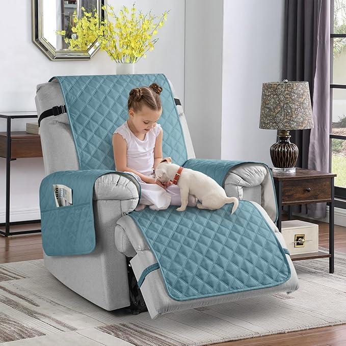 TAOCOCO Waterproof Recliner Chair Covers, Pet Cover for Large Recliner Chair with Elastic Straps, Washable Chair Seat Cover Reclining Chair Cover Furniture Protector (28'' Oversized, Sky Blue)