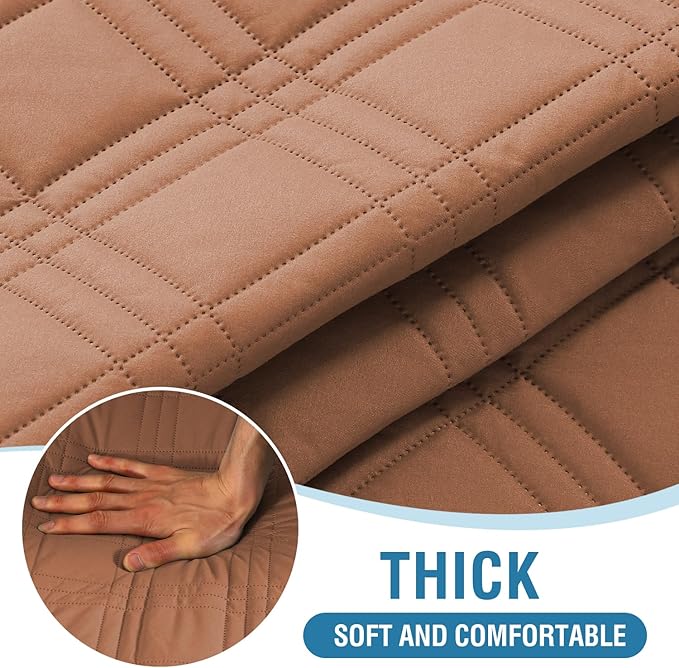 H.VERSAILTEX 100% Waterproof Futon Cover Reversible Futon Slipcover Armless Sofa Slipcover Furniture Protector Seat Width Up to 70" Washable with Adjustable Elastic Strap Anti-Slip, Terracotta/Beige