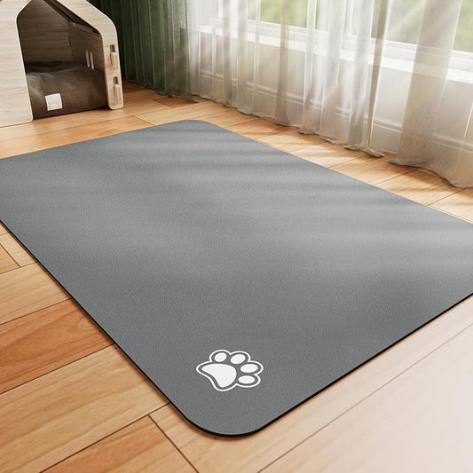 Dog Food Mat - Absorbent Cat Mat for Food and Water, No Stains Pet Feeding Bowl Mat, Easy to Clean Pet Placemats, Quick Dry Dog Water Dispenser Mat for Messy Drinkers | Paw Dark Grey 18"x 34"