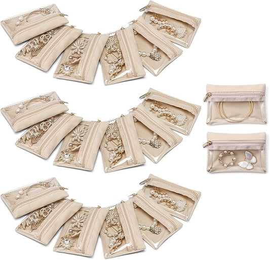 Vlando Velvet Jewelry Pouch with Zipper - Clear Travel Jewelry Bag Organizer for Business Trips & Gifts
