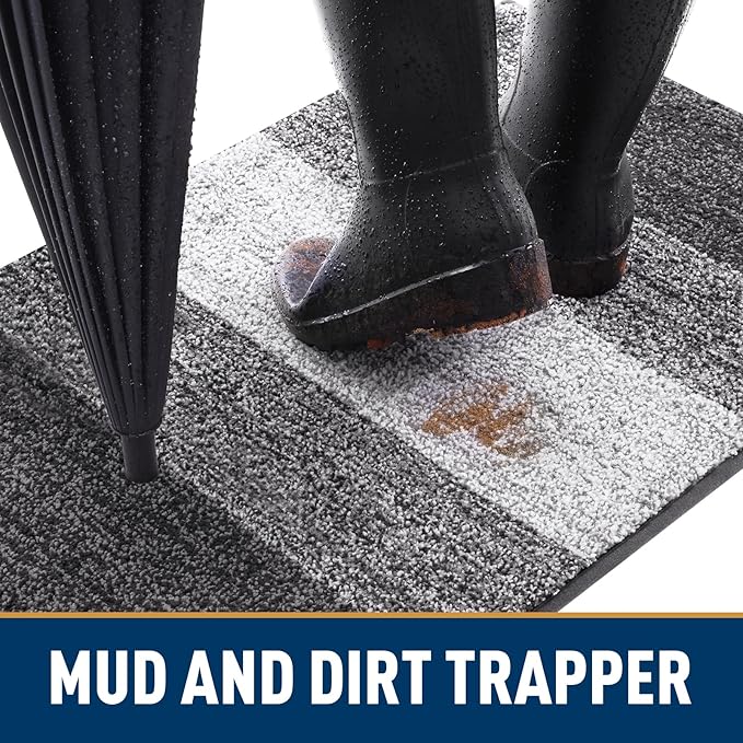 Smiry Dog Door Mat for Muddy Paws, Absorbs Moisture and Dirt, Low-Profile Entryway Mat with Non-Slip Backing, Entry Indoor Outdoor Doormat for Inside Floor (70x24 Inches, Grey, Striped)