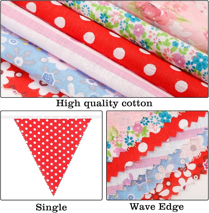 G2PLUS 39Ft Triangle Bunting Banner, 42pcs Cotton Pennant Banner, Reusable Red White Blue Fabric Triangle Flags Party Decoration for Birthday, Wedding, Baby Shower, Room Decor
