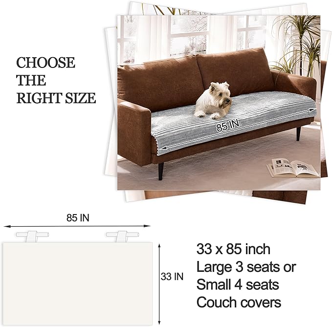 Meider Dual Non-Slip Couch Cover for Dogs Waterproof, Fuzzy Soft Pet Couch Covers for Sofa 3 Cushion, Pet Friendly Soft Dog Bed Covers Sofa Cover Washable (Seagull Gray, 33" x 85" 1 Pack)