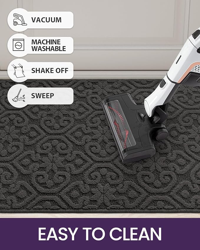 DEXI Front Door Entryway Mat Non Slip, 4x6 ft Large Washable Inside Entrance for House Floor Low Profile, Thin Entry Doormat Absorbent Dirt Trapper, Dark Grey