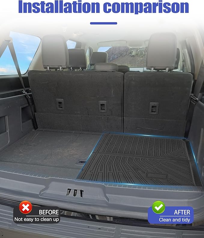 Cargo Liners for Ford Expedition Max/Lincoln Navigator L Accessories 2018-2024 with Hook&Loop Rear Trunk Mat Rear Seat Back Cover Protector Backrest Mat All Weather Anti-Slip Split Dog Liner