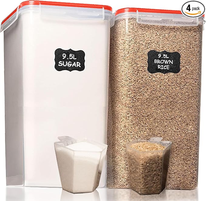 Shazo 2 PC (9.5L | 321 Oz) Extra Large Bulk Food Storage Containers with Airtight Lids for Flour, Sugar, Rice, Cereal & Pasta - Leakproof, BPA-Free Plastic Canisters for Kitchen & Pantry Organization