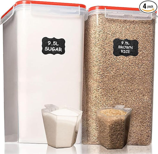 Shazo 2 PC (9.5L | 321 Oz) Extra Large Bulk Food Storage Containers with Airtight Lids for Flour, Sugar, Rice, Cereal & Pasta - Leakproof, BPA-Free Plastic Canisters for Kitchen & Pantry Organization