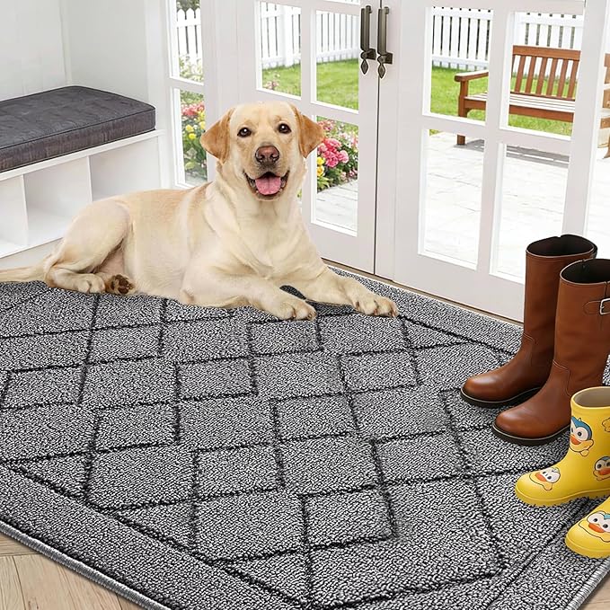 REFETONE Indoor Doormat, Front Back Door Mat 36"x60" Rubber Backing Non Slip Mats, Absorbent Washable Entrance Doormat for Entryway, Resist Dirt Low-Profile Inside Floor Mats for Muddy Shoes, Grey
