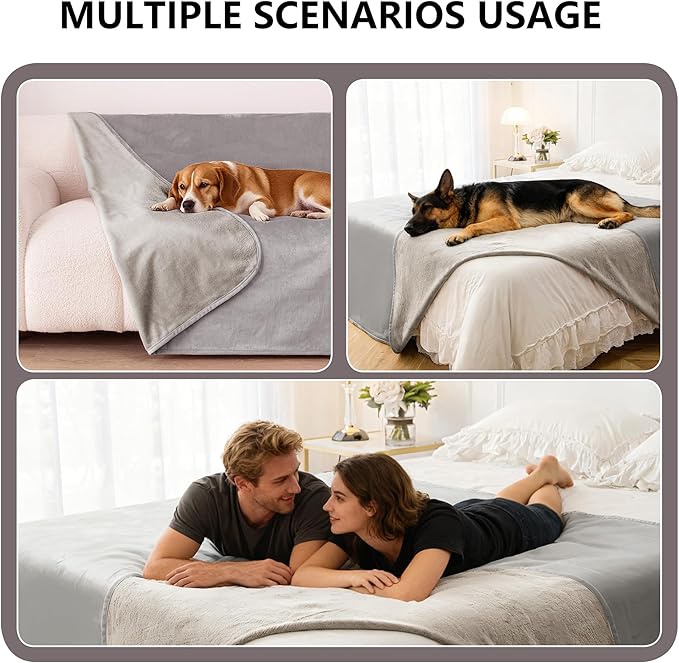 Waterproof Dog Blanket for Bed, Reversible King Size Pet Couch Throw Blankets Leak Proof Sofa Protector for Furniture Machine Washable-82x108,Darkgrey+Lightgrey