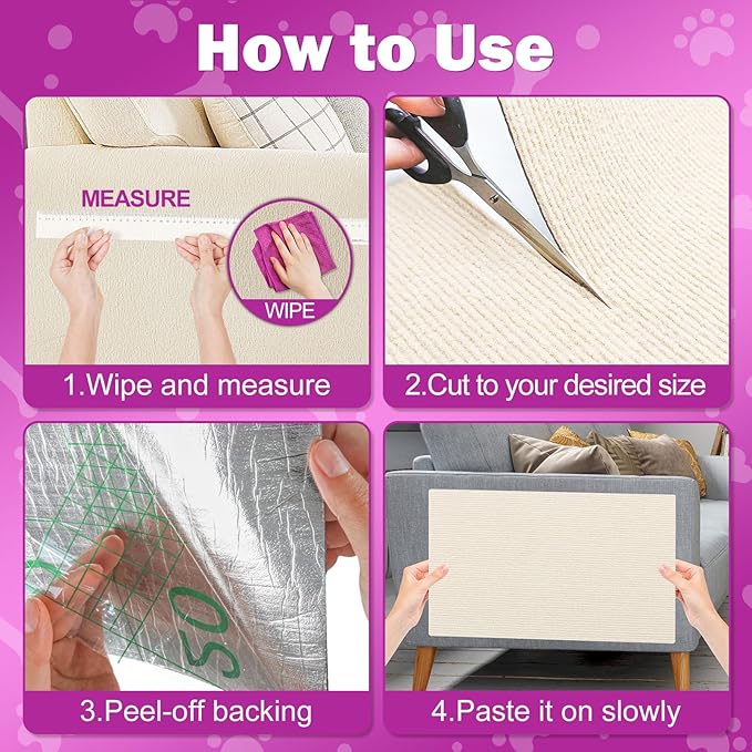 ENONCI 23.6x15.8 Cat Wall Scratcher Mat with Nano Tape,Anti Cats Scratch Furniture Couch Carpet Corner Protector for Indoor,Trimmable Cat Scratching Pad Board Sofa Replacement