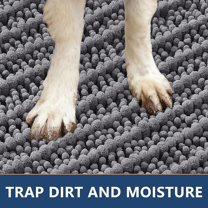 Smiry Dog Door Mat for Muddy Paws 47x24, Extra Soft Absorbent Chenille Doormat, Trap Moisture and Dirt, Non-Slip Machine Washable Front Door Mat for Indoor Entrance Inside Floor, Dark Grey