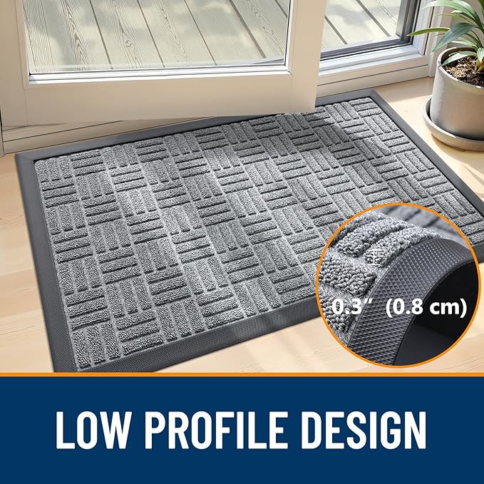 OLANLY Front Door Mat Outside Entrance 59x34, Absorbent, Heavy Duty Sturdy Natural Rubber Doormat Indoor Outdoor, Non-Slip, Stain and Fade Resistant, Low Profile Floor Mat for Entryway, Charcoal Gray