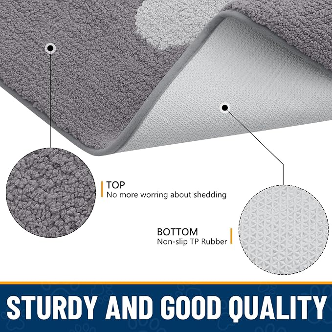 Smiry Dog Door Mat for Muddy Paws, Absorbs Moisture and Dirt, Low-Profile Entryway Mat with Non-Slip Backing, Entry Indoor Outdoor Doormat for Inside Floor (48x30 Inches, Light Grey, Paw)