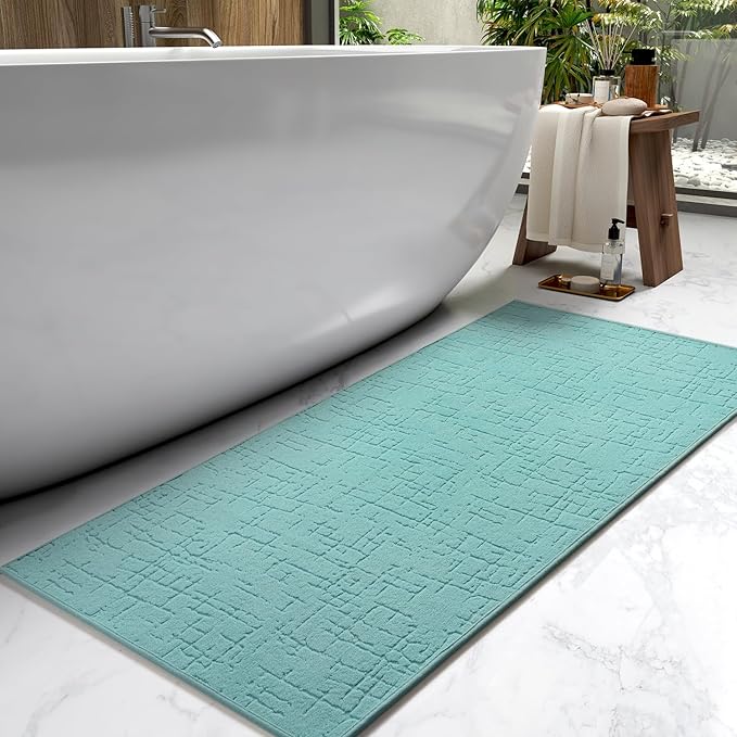 AMOAMI-Bath Mat-Absorbent Quick Dry Bathroom Floor Mats-Washable Rubber Backing Bath Mats for Bathroom Rugs Fit Under Door-Bath Rug for in Front of Sink Bathtub Shower Room, Lake 24''x48''