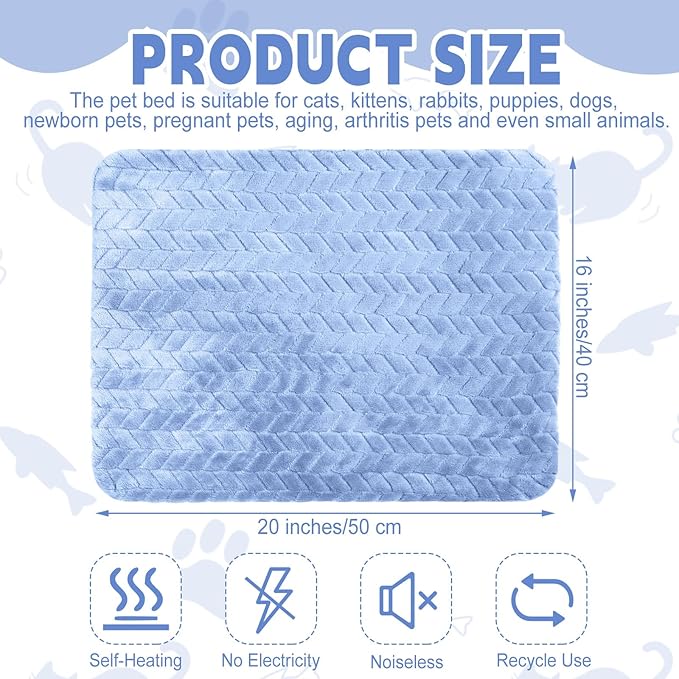 Drydiet 4 Pack Self Heating Cat Pad Self Warming Cat Bed Non Slip Warm Thermal Dog Pad Mat Washable Pet Kennel Crate Bed Mat for Pets Indoor Outdoor (Blue,16 x 20 Inch)