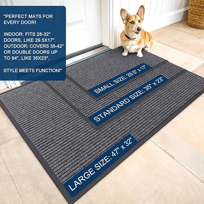 OLANLY Front Door Mat Indoor Outdoor Entrance, Waterproof Heavy Duty Doormat, Fade Resistant, Low Profile, Easy Clean Patio Porch Welcome Floor Mats for Entry, 59x30, Grey