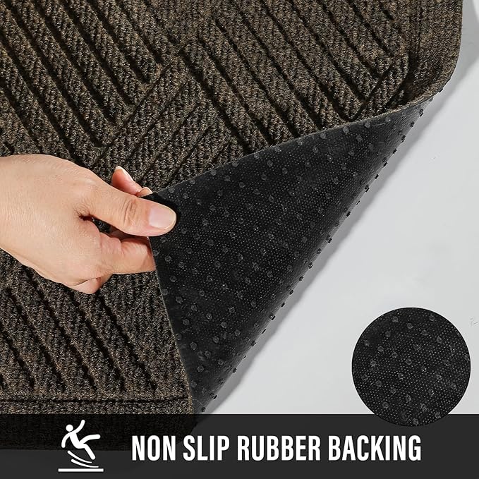 Sturdy Front Door Mat, Absorbent Muddy Dirt Resist Welcome Door Mats Outdoor Indoor, Stain and Fade Resistant, Non-Slip Rubber Backing Low Profile Doormat for Entryway, 36×24, Brown