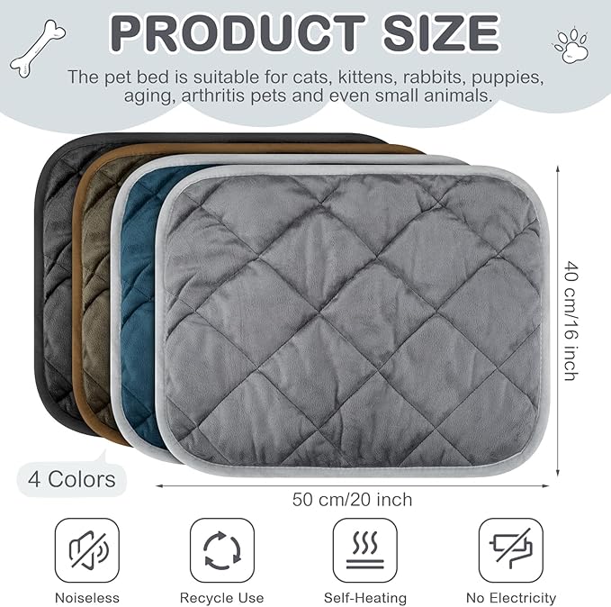 8 Pack Self Heating Cat Mat Self Warming Cat Bed Extra Warm Thermal Pet Bed Mat Reflects Body Heat Washable Dog Crate Pad for Indoor Outdoor Pets(Mixing Color,16 x 20 Inch)