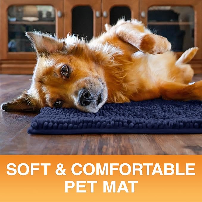 Neater Pets Chenille Dog Door Mat 24” x 17” – Super Absorbent & Quick-Dry Muddy Paws Doormat for Trapping Dirt, Water, Mud - Non-Slip & Machine Washable Pet Rugs for Entryway, Indoor Mud Mats, Navy