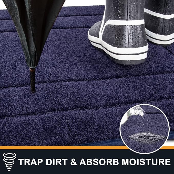PURRUGS Dirt Trapping Door Mat 32" x 70", Non-Slip/Skid Machine Washable Entryway Rug, Dog Doormat, Super Absorbent Welcome Mat for Muddy Wet Shoes and Paws, Midnight Blue