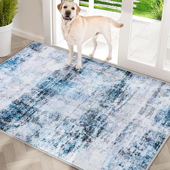 COMSLE Door Mat, Front Door Mat Indoor for Entrance Faux Wool Absorbent Non Slip Modern Throw Rug for Entryway Hallway Muddy Paws - Pet Friendly, 32x48 Inches,Smashing Blue Machine Washable