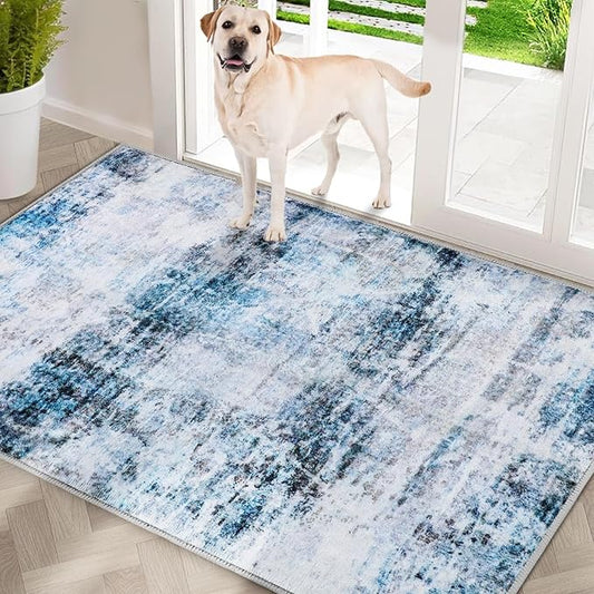 COMSLE Door Mat, Front Door Mat Indoor for Entrance Faux Wool Absorbent Non Slip Modern Throw Rug for Entryway Hallway Muddy Paws - Pet Friendly, 32x48 Inches,Smashing Blue Machine Washable