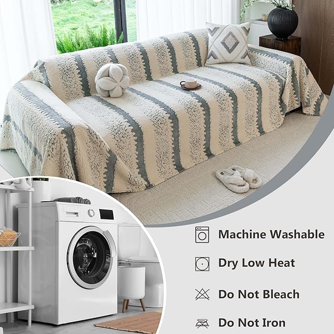 Sherpa Fleece Couch Cover for 2 Cushion Sofa, Gray, 71" x 118" – Pet Proof Sofa Covers, Heavy Duty, Scratch Resistant, Pet Friendly Furniture Cover – Easy Install, Machine Washable