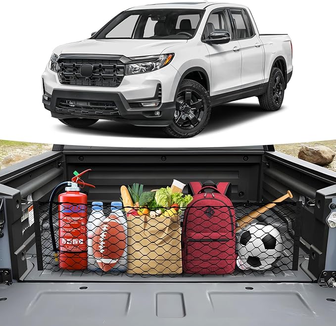 Trunk Cargo Net for 2017-2026 Honda Ridgeline Accessories Envelope Style Mesh Trunk Net Organizer and Storage Stretchable Adjustable Elastic Nylon Rear Cargo Netting with Hooks