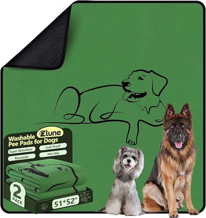 2 Pack Washable Pee Pads for Dogs 51"x52", Reusable Training Puppypads Absorbency Non-Slip & Leak-Proof for Pet Whelping Box Playpen Crate Sofa Bed Floors (Green)