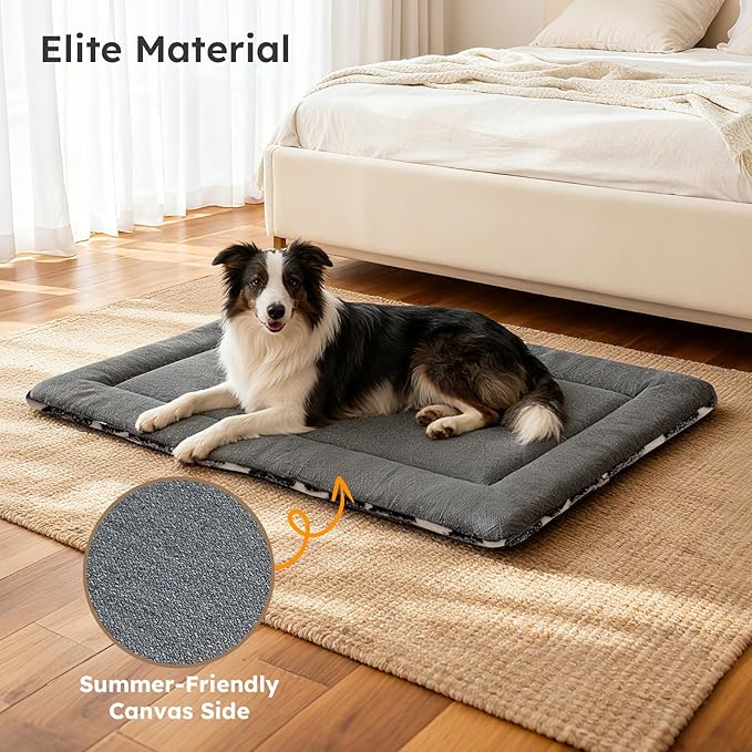 Dog Bed Mat, Dual-Sided Dog Crate Bed Mat - Ultra Soft & Machine Washable Kennel Pad for Large Dogs, All-Season Comfort Pet Bed for Crates, Travel, and Home, Gray 35 x 23 Inch