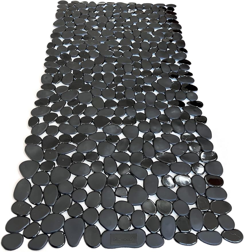 “Pebbles” Non-Slip Bathtub/Shower Mat 27.5”x14” Rectangular, Non-Toxic, Safe, Clean, Machine-Washable, Superior Grip & Drainage, Vinyl, for Smooth Floors ONLY, Opaque Black