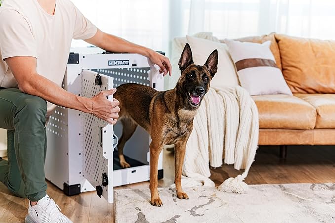 Impact Indestructible High Anxiety Crate for Intermediate Dogs - Heavy Duty Escape Proof Indoor Dog Kennel with Powder-Coated Aluminum - Ideal for Escape Artists (White, 34" (34.5" L x 23" W x 29" H)