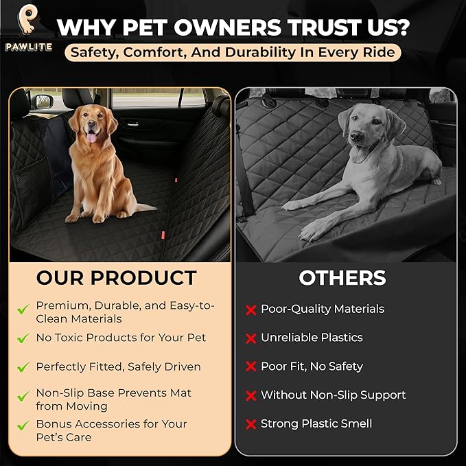 Rear Dog Seat for Large Dogs – 400lbs Capacity, Waterproof & Anti-Scratch Dog Car Seat Cover with Seatbelt Strap, Travel Bag Included – Universal Fit for SUV, Trucks – All Black