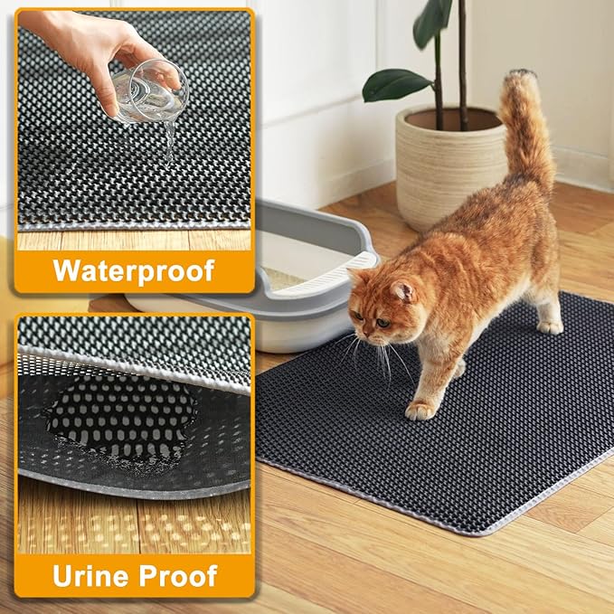 Cat Litter Mat Litter Trapping Mats, 25"x16" Cat Litter box Mat for Floor, 2 Layer Honeycomb Pet Litterbox Matt Catcher Rug, Waterproof Urine Proof, Non-Slip, Soft, Clean Easily, Small