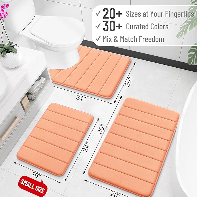 OLANLY Memory Foam Long Bathroom Rugs Runner 47x20, Super Soft Absorbent Bath Mat, Quick Dry, Machine Washable Shower Floor Rugs, Bathmat Carpet, Bathroom Home Decor Accessories, Peach
