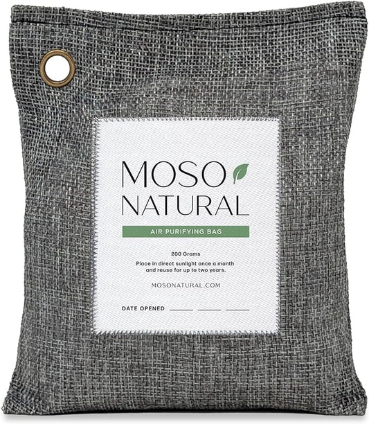 Moso Natural Air Purifying Bag 200g | Premium Bamboo Charcoal Odor Absorber for Home & Car | Closet Odor Eliminator, Small Room Deodorizer & Car Air Freshener | Long Lasting Charcoal Bags Cover 90sqft