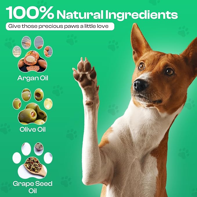 Dog Paw Balm - All Weather Paw Balm Dogs Lick Safe - Natural Argan Grape Seed Olive Oil - Protects Moisturizes Heals Dry Cracked Paws Nose Elbow - 1.69 oz
