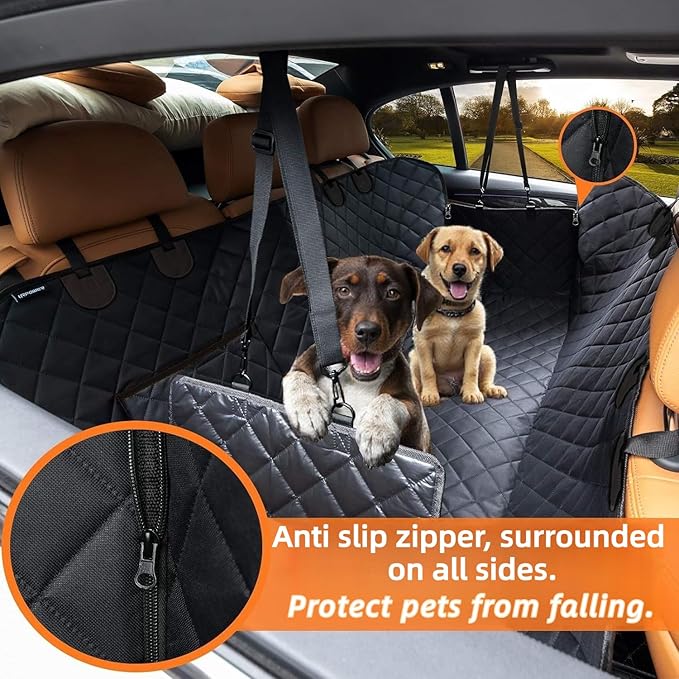 Dog Car Seat Cover for Back Seat,Heavy Duty Dog Hammock for Car with Side Flap,100% Waterproof Pet Backseat Cover, Anti-Scratch Nonslip Pet Seat Protector for Cars Trucks and SUV (Black)