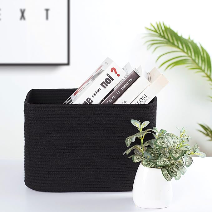 MINTWOOD Design 3-Pack Storage Baskets for Shelves, Playroom and Classroom, Book Basket, Decorative Storage Cube Bins, Woven Closet Organizers, Pantry and Shoe Organizer, Full Black
