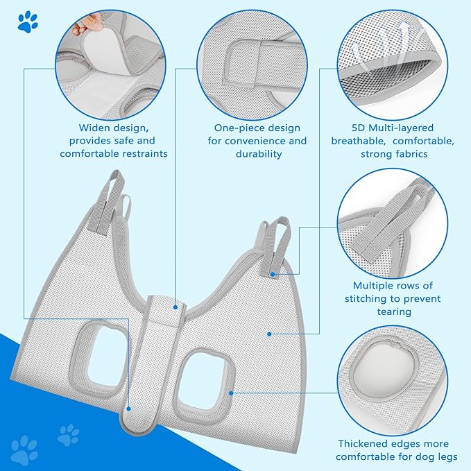 Supet Dog Grooming Hammock for Small Dogs, Dog Hanging Harness for Nail Trimming Doorframe, Pet Holder Restraint for Clipping Nails, Pet Hoist Sling for Cutting Nails at Home (Grey S)