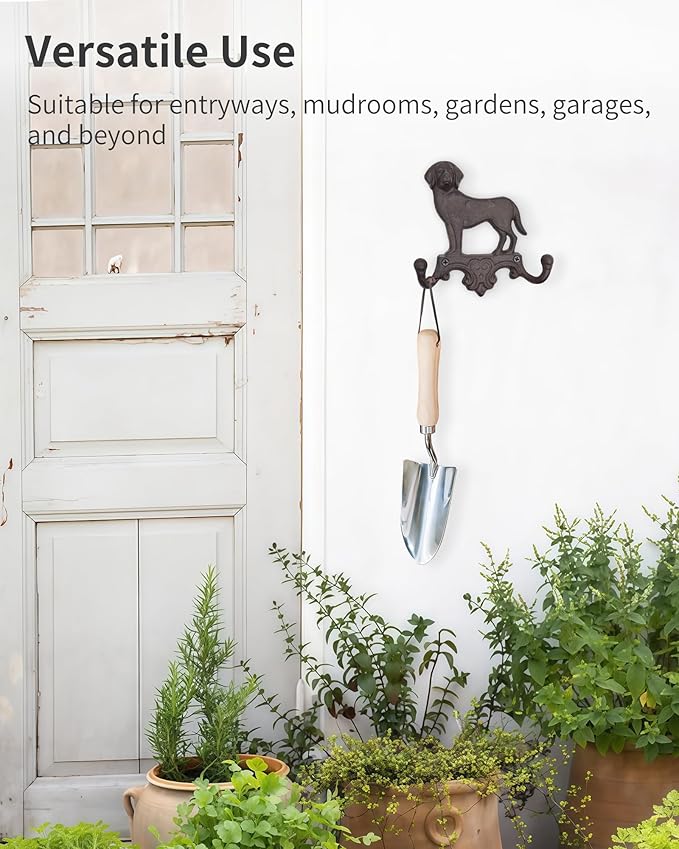 Cast Iron Dog Wall Hooks for Hanging, Heavy Duty Dog Leash Holder for Wall Mount Coat Hooks Decorative Key Hanger Vintage Farmhouse Entryway Cute Animal Decor Rustic Brown 1 Pack