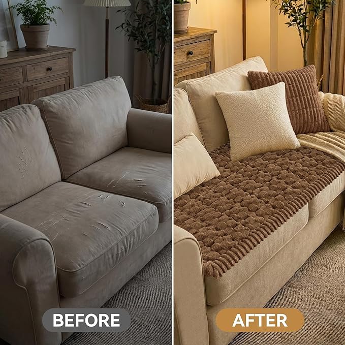 Smiry Pet Couch Cover for 3 Cushion Sofa, Non-Slip Fuzzy Couch Cover for Dogs Washable, Thick Soft Sofa Slipcovers Cushion Protector Pet Friendly (Chocolate, 27.6" x 82.7")