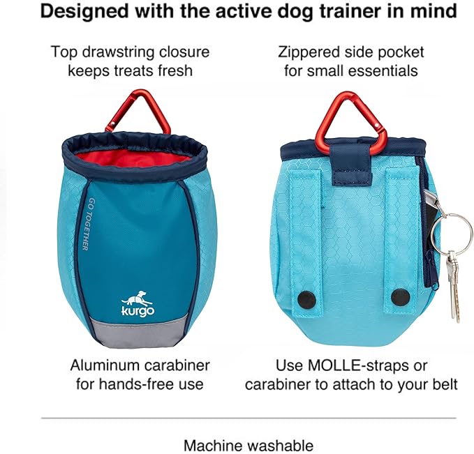 Kurgo Go Stuff It Dog Treat Bag, Training Treat Pouch Bag for Dogs, Treat Pouches for Pets, Hands-Free Pouch Waist, Reflective, Includes Carabiner (Coastal Blue)