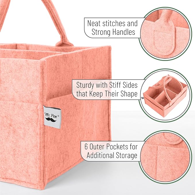 Mr. Pen- Baby Diaper Caddy Organizer, Coral, Nursery Storage Bin and Car Organizer for Diapers and Baby Wipes