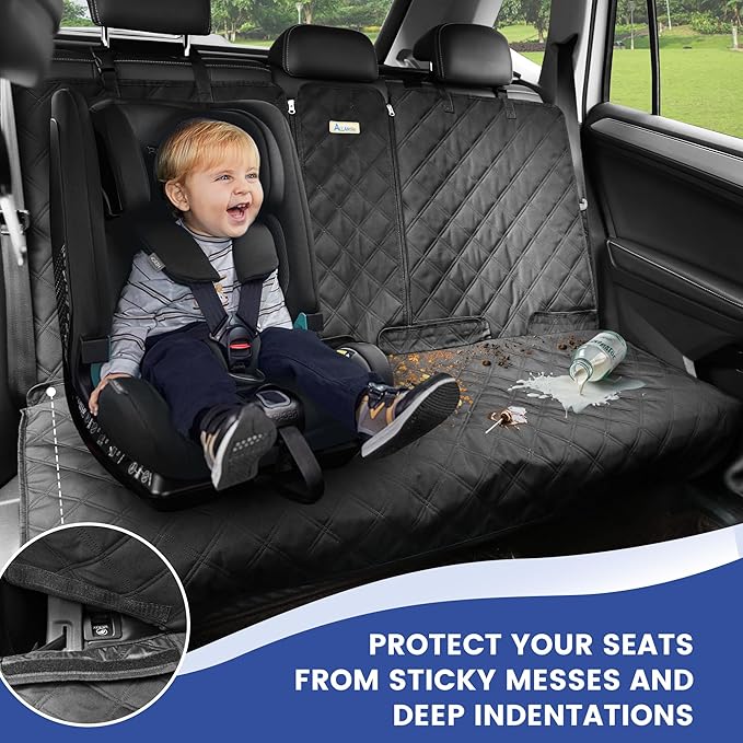 ALLANSING Back Seat Cover for Compact Cars/SUVs Rear Split Bench - 900D Oxford Waterproof Non-Slip Car Seat Protector for Messy Dogs & Kids, Easy Clean(Black)