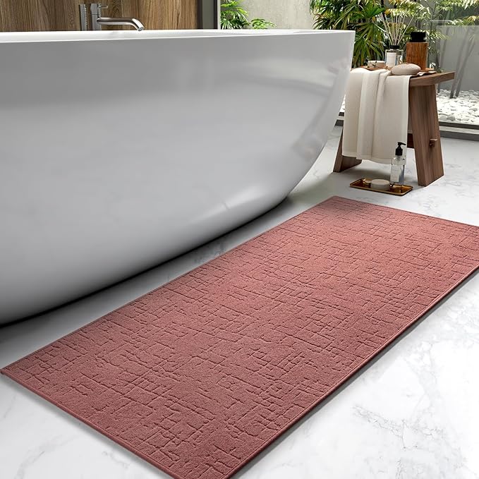 AMOAMI-Bath Mat-Absorbent Quick Dry Bathroom Floor Mats-Washable Rubber Backing Bath Mats for Bathroom Rugs Fit Under Door-Bath Rug for in Front of Sink Bathtub Shower Room, Rose 24''x48''