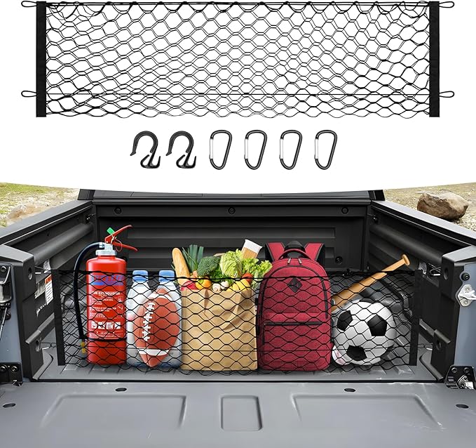 Trunk Cargo Net for 2017-2026 Honda Ridgeline Accessories Envelope Style Mesh Trunk Net Organizer and Storage Stretchable Adjustable Elastic Nylon Rear Cargo Netting with Hooks